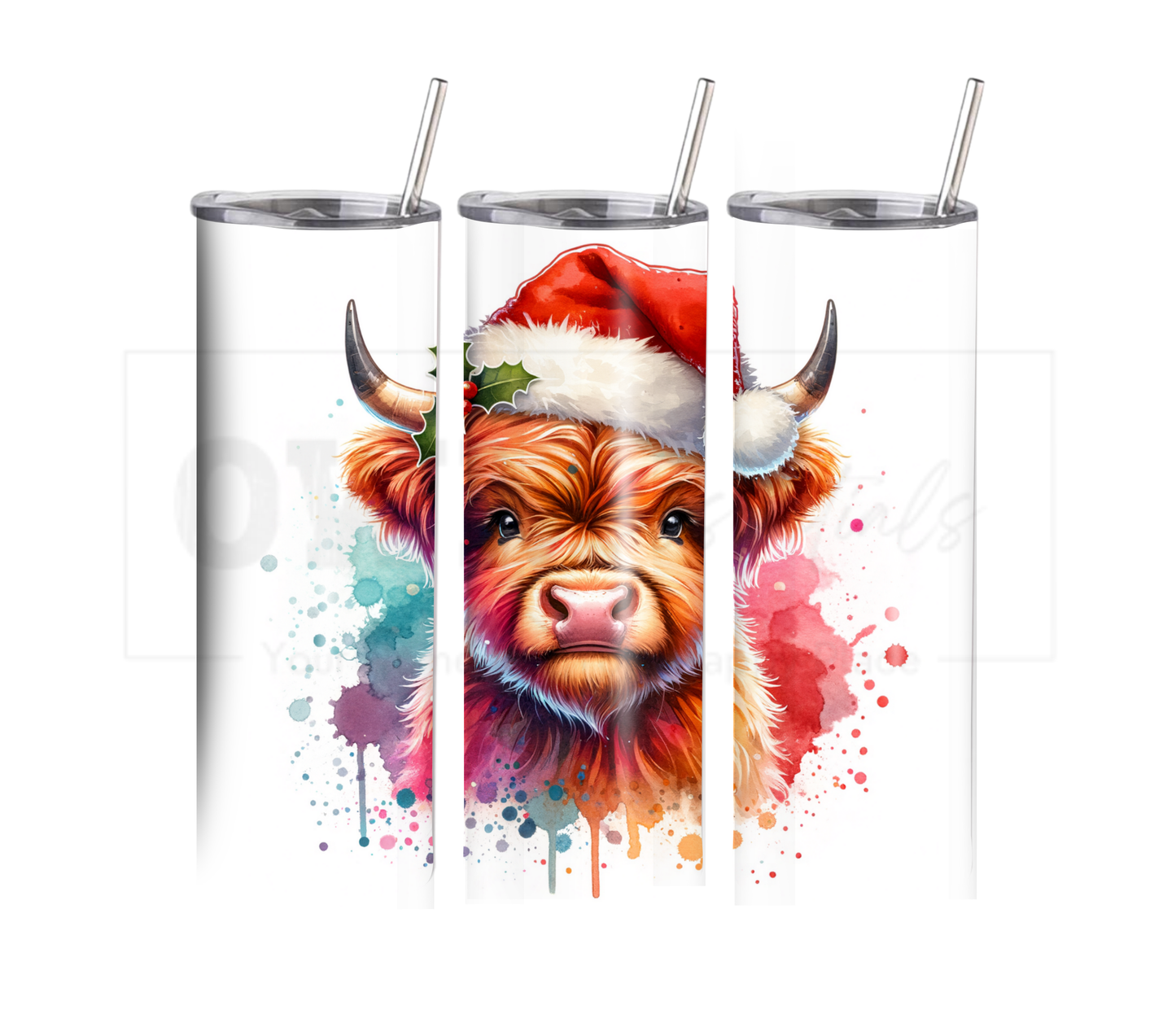 Highland Cow - Christmas 20 oz Skinny Tumbler with Straw - Stainless Steel, Eco-Friendly, Reusable Metal Straw - Lid Drink Drinkware Water Bottles