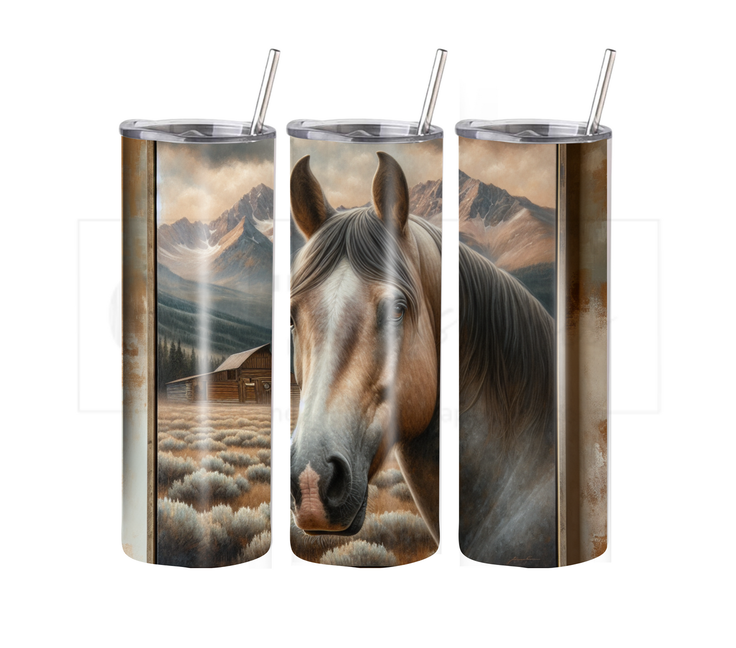 Boho Horse 20 oz Skinny Tumbler with Straw - Stainless Steel, Eco-Friendly, Reusable Metal Straw - Lid Drink Drinkware Water Bottles