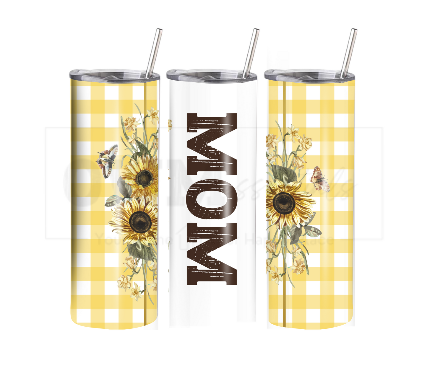 Sunflower Mom - Mother's Day20 oz Skinny Tumbler with Straw - Stainless Steel, Eco-Friendly, Reusable Metal Straw - Lid Drink Drinkware Water Bottles