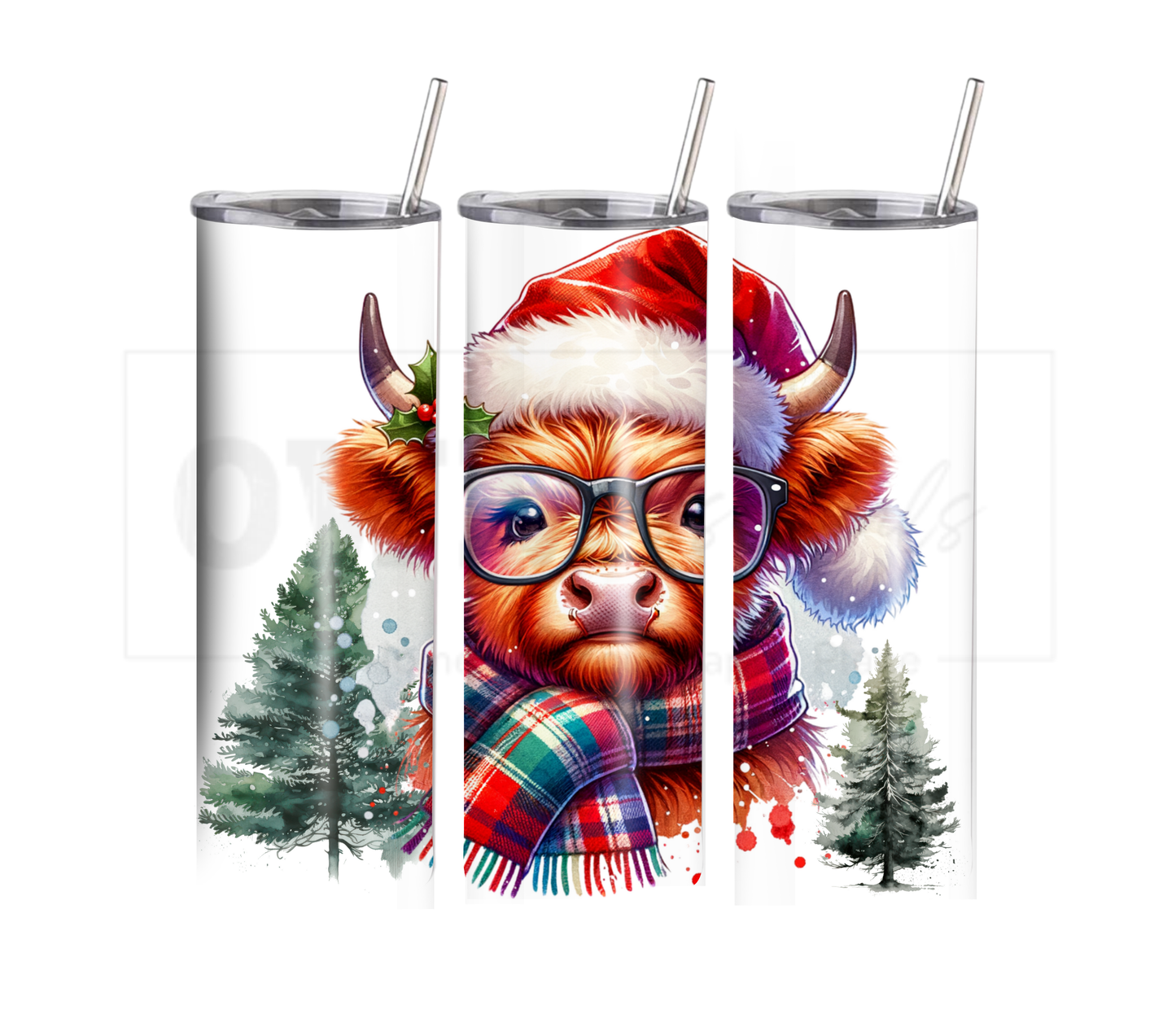 Highland Cow - Christmas 20 oz Skinny Tumbler with Straw - Stainless Steel, Eco-Friendly, Reusable Metal Straw - Lid Drink Drinkware Water Bottles