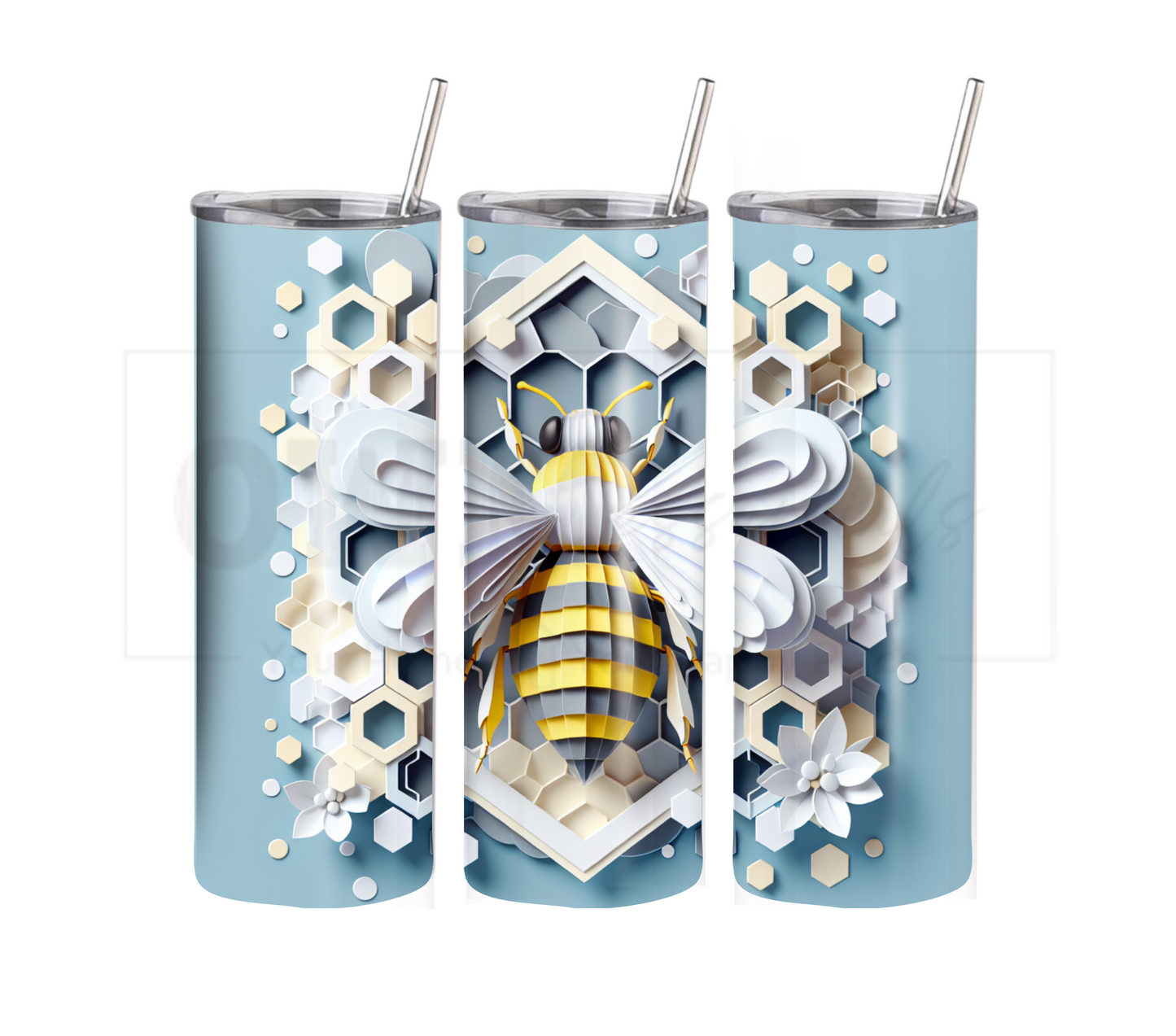 3D Bee with Honeycomb - BLUE 20 oz Skinny Tumbler with Straw - Stainless Steel, Eco-Friendly, Reusable Metal Straw - Lid Drink Drinkware Water Bottles