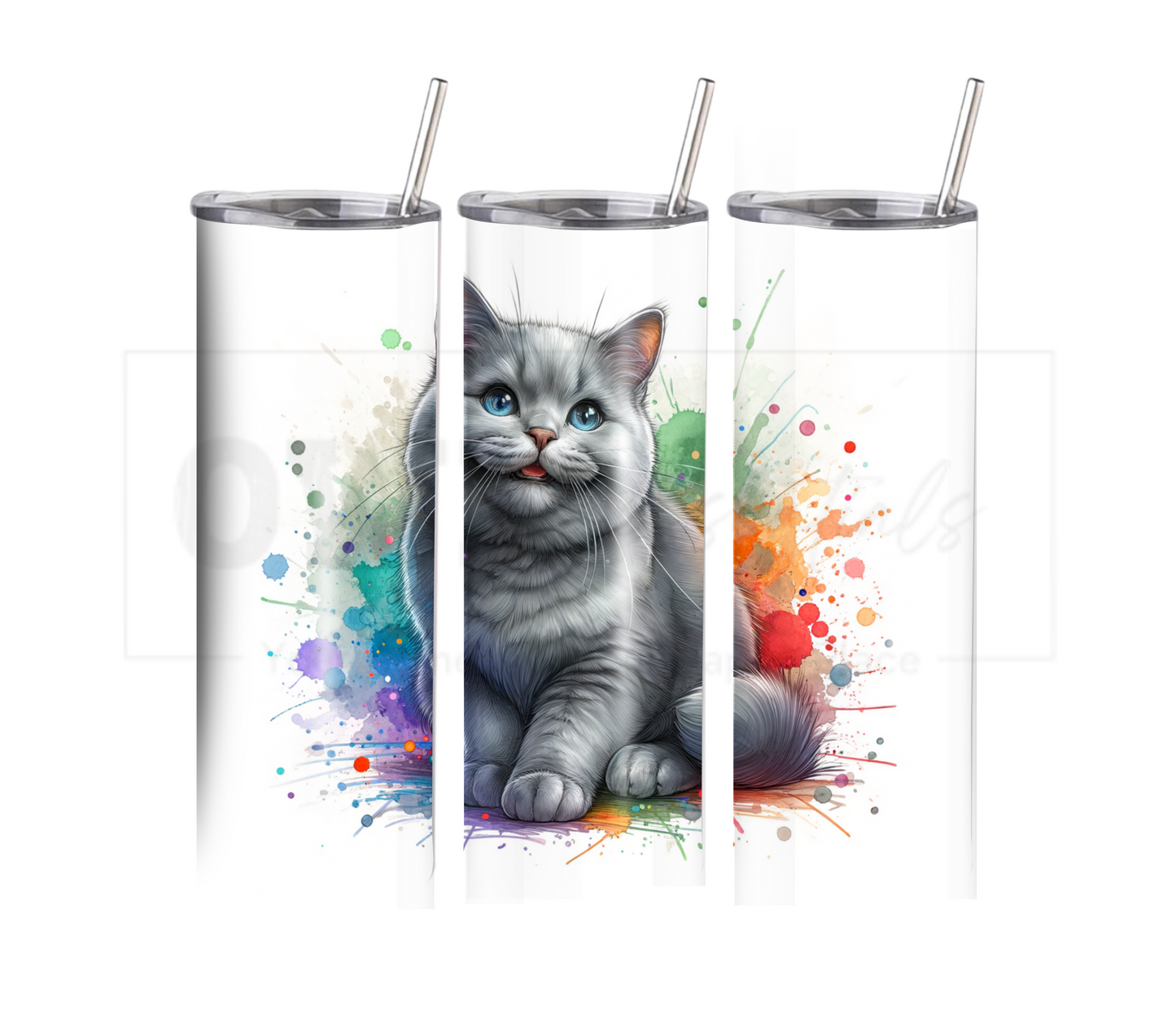 Cat Lovers 20 oz Skinny Tumbler with Straw - Stainless Steel, Eco-Friendly, Reusable Metal Straw - Lid Drink Drinkware Water Bottles