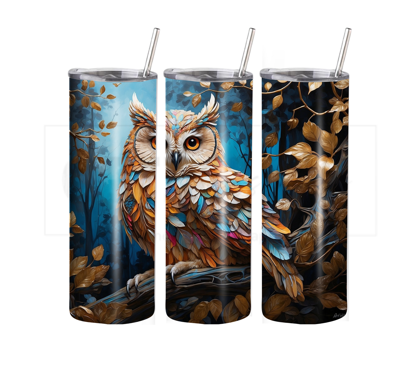 Owl 20 oz Skinny Tumbler with Straw - Stainless Steel, Eco-Friendly, Reusable Metal Straw - Lid Drink Drinkware Water Bottles