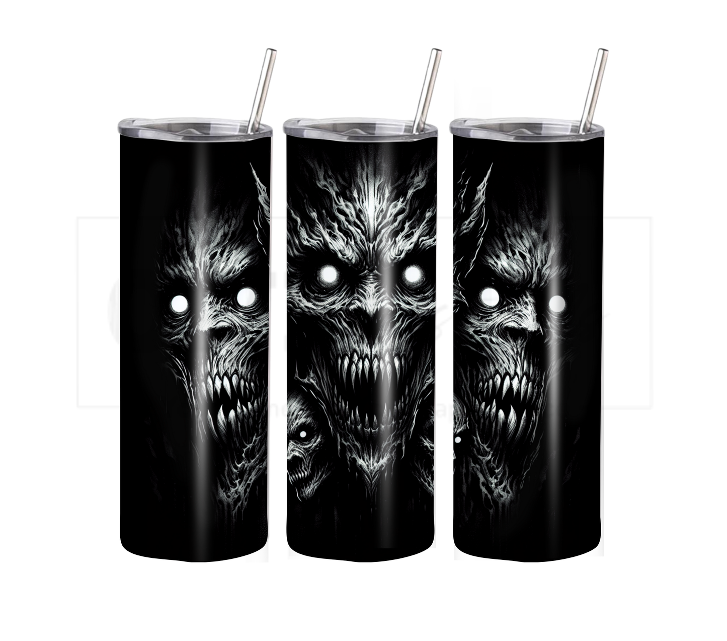 Devil and Demons 20 oz Skinny Tumbler with Straw - Stainless Steel, Eco-Friendly, Reusable Metal Straw - Lid Drink Drinkware Water Bottles