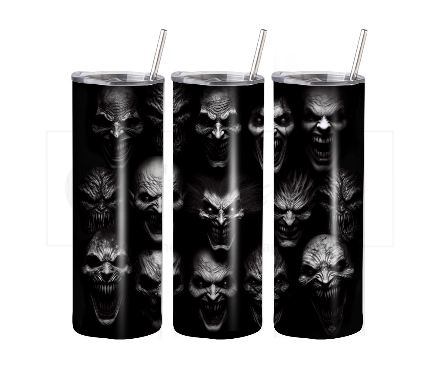 Smiling Demons 20 oz Skinny Tumbler with Straw - Stainless Steel, Eco-Friendly, Reusable Metal Straw - Lid Drink Drinkware Water Bottles