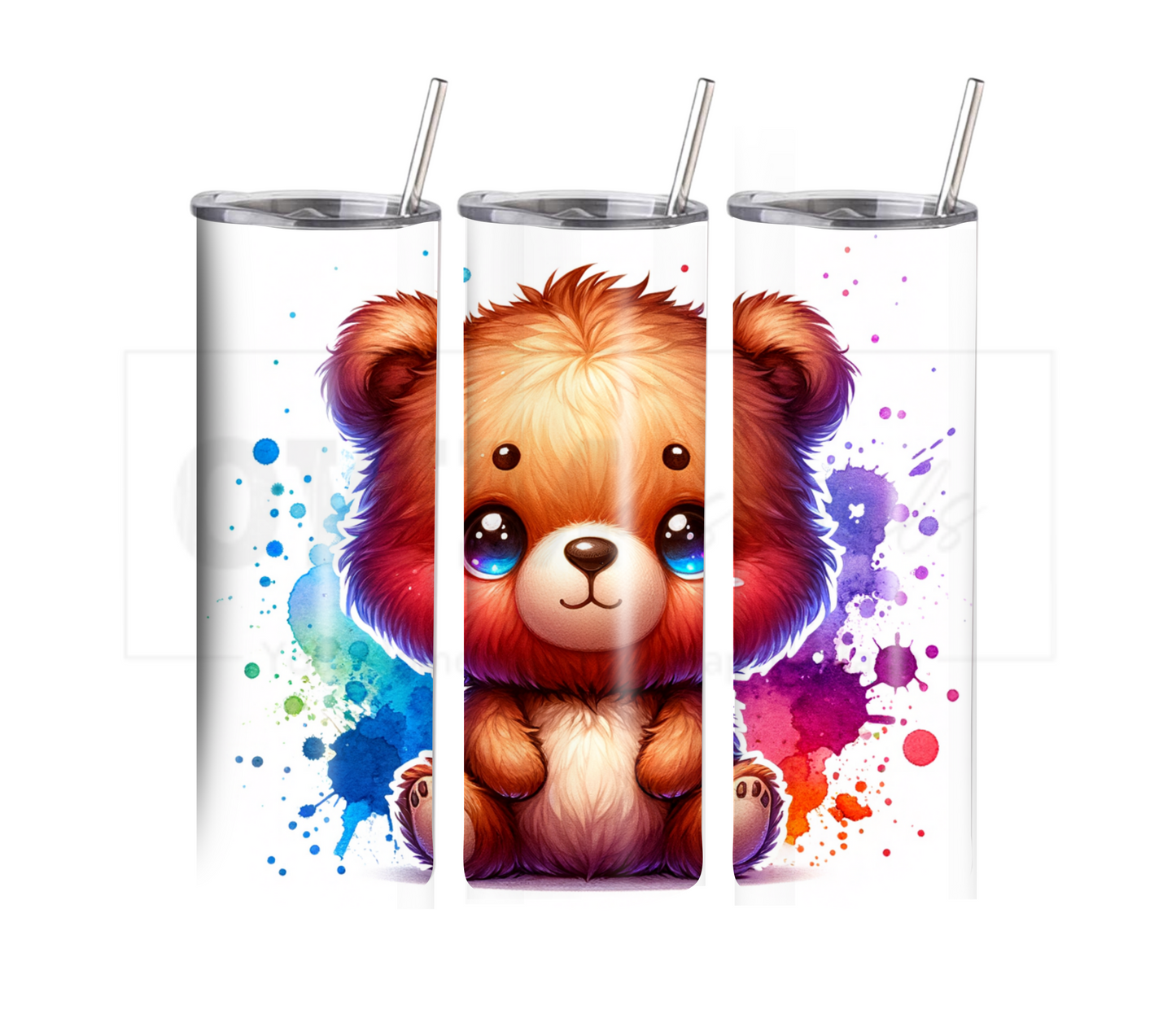 Cute Bear 20 oz Skinny Tumbler with Straw - Stainless Steel, Eco-Friendly, Reusable Metal Straw - Lid Drink Drinkware Water Bottles