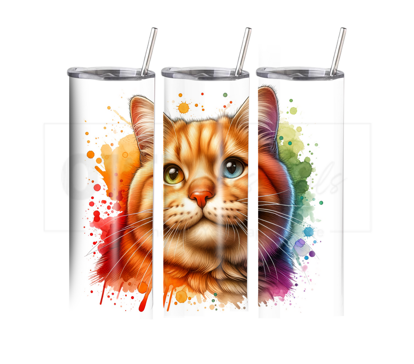 Cat Lovers 20 oz Skinny Tumbler with Straw - Stainless Steel, Eco-Friendly, Reusable Metal Straw - Lid Drink Drinkware Water Bottles