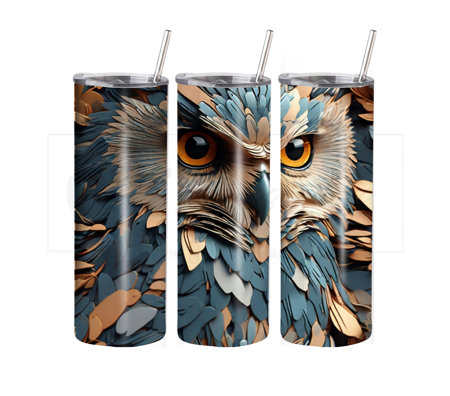 Owl 20 oz Skinny Tumbler with Straw - Stainless Steel, Eco-Friendly, Reusable Metal Straw - Lid Drink Drinkware Water Bottles