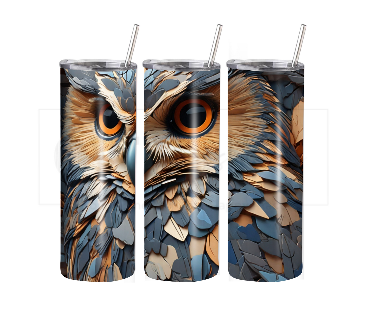 Owl 20 oz Skinny Tumbler with Straw - Stainless Steel, Eco-Friendly, Reusable Metal Straw - Lid Drink Drinkware Water Bottles