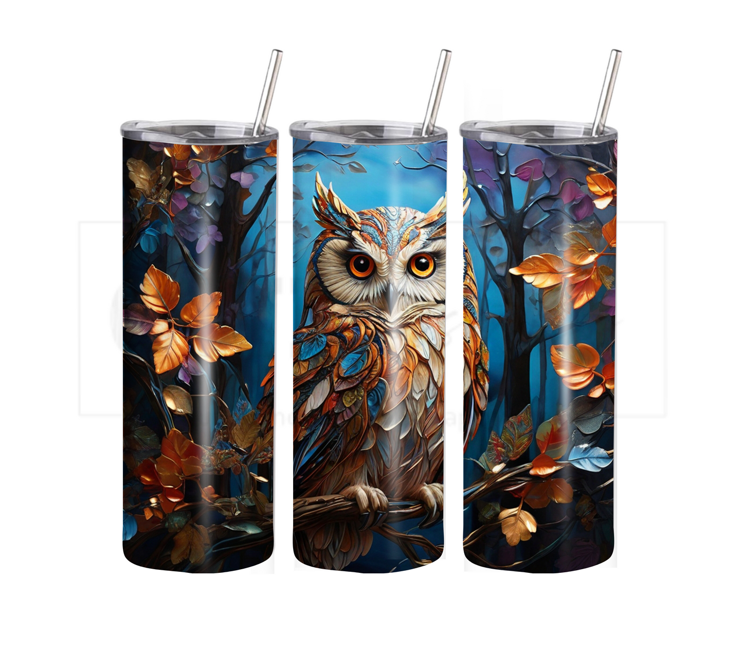 Owl 20 oz Skinny Tumbler with Straw - Stainless Steel, Eco-Friendly, Reusable Metal Straw - Lid Drink Drinkware Water Bottles