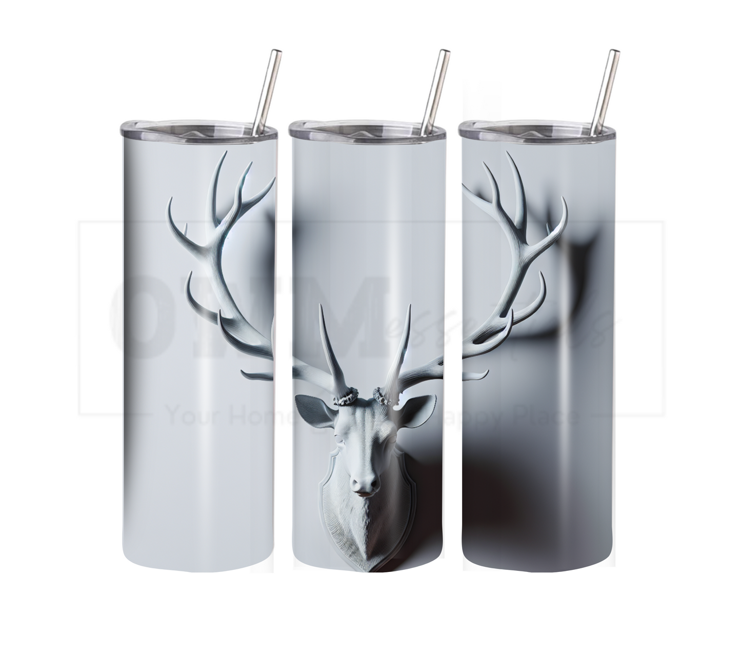 Deer Antlers 20 oz Skinny Tumbler with Straw - Stainless Steel, Eco-Friendly, Reusable Metal Straw - Lid Drink Drinkware Water Bottles