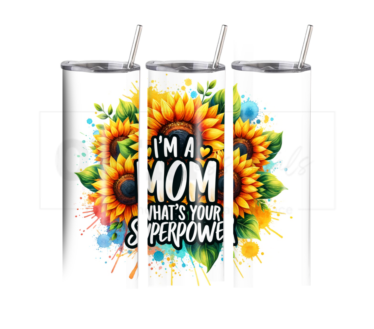 Sunflower Mom - Mother's Day20 oz Skinny Tumbler with Straw - Stainless Steel, Eco-Friendly, Reusable Metal Straw - Lid Drink Drinkware Water Bottles