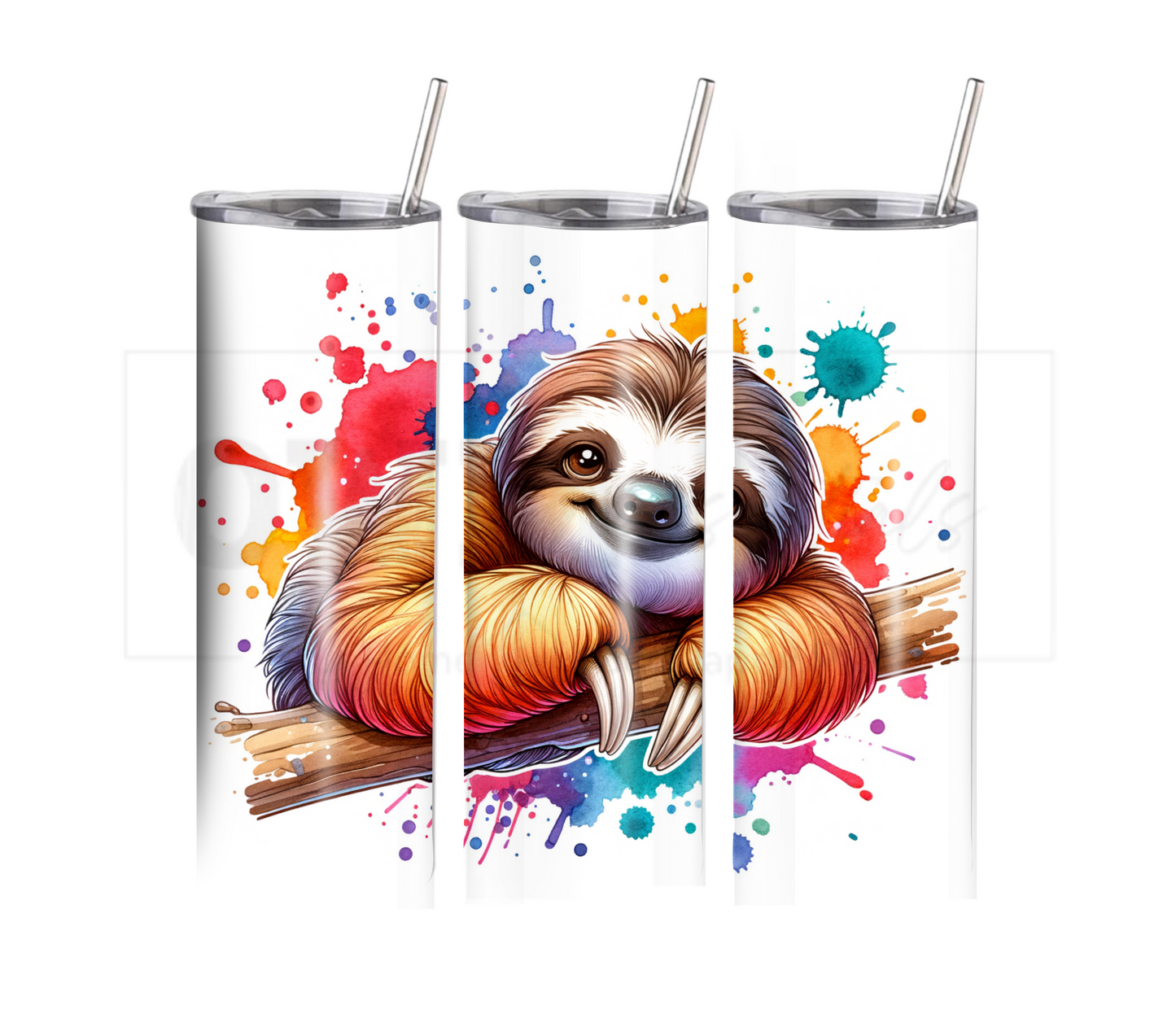 Sloth 20 oz Skinny Tumbler with Straw - Stainless Steel, Eco-Friendly, Reusable Metal Straw - Lid Drink Drinkware Water Bottles