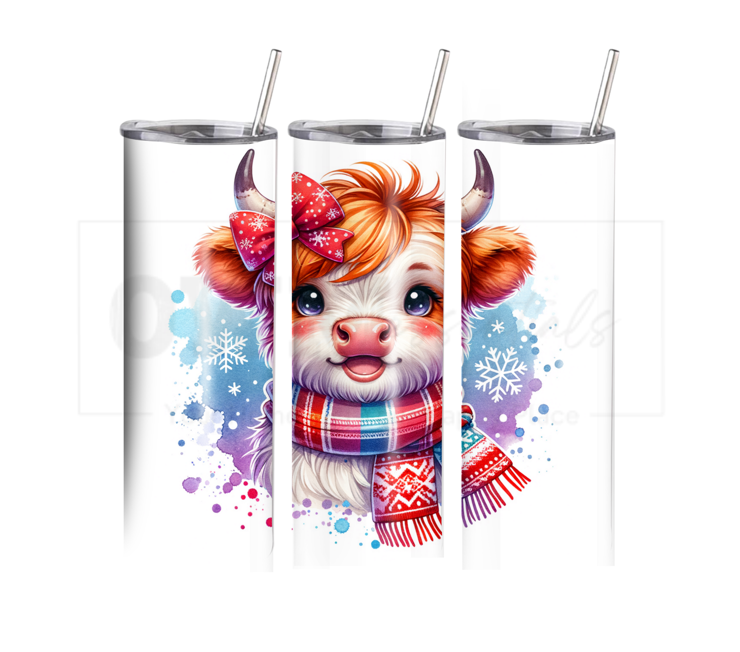 Highland Cow - Christmas 20 oz Skinny Tumbler with Straw - Stainless Steel, Eco-Friendly, Reusable Metal Straw - Lid Drink Drinkware Water Bottles