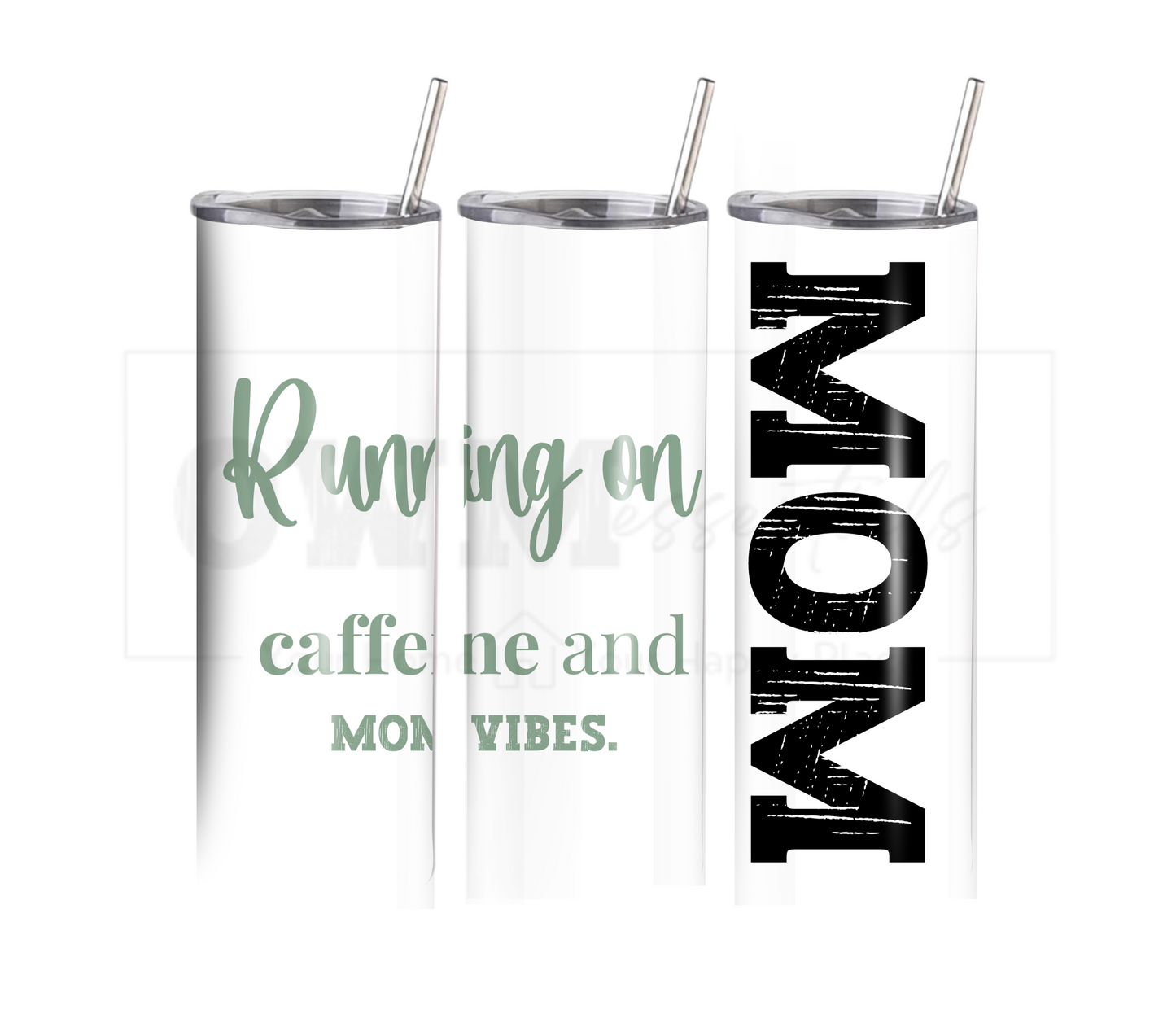 Mom Vibes - Mother's Day 20 oz Skinny Tumbler with Straw - Stainless Steel, Eco-Friendly, Reusable Metal Straw - Lid Drink Drinkware Water Bottles