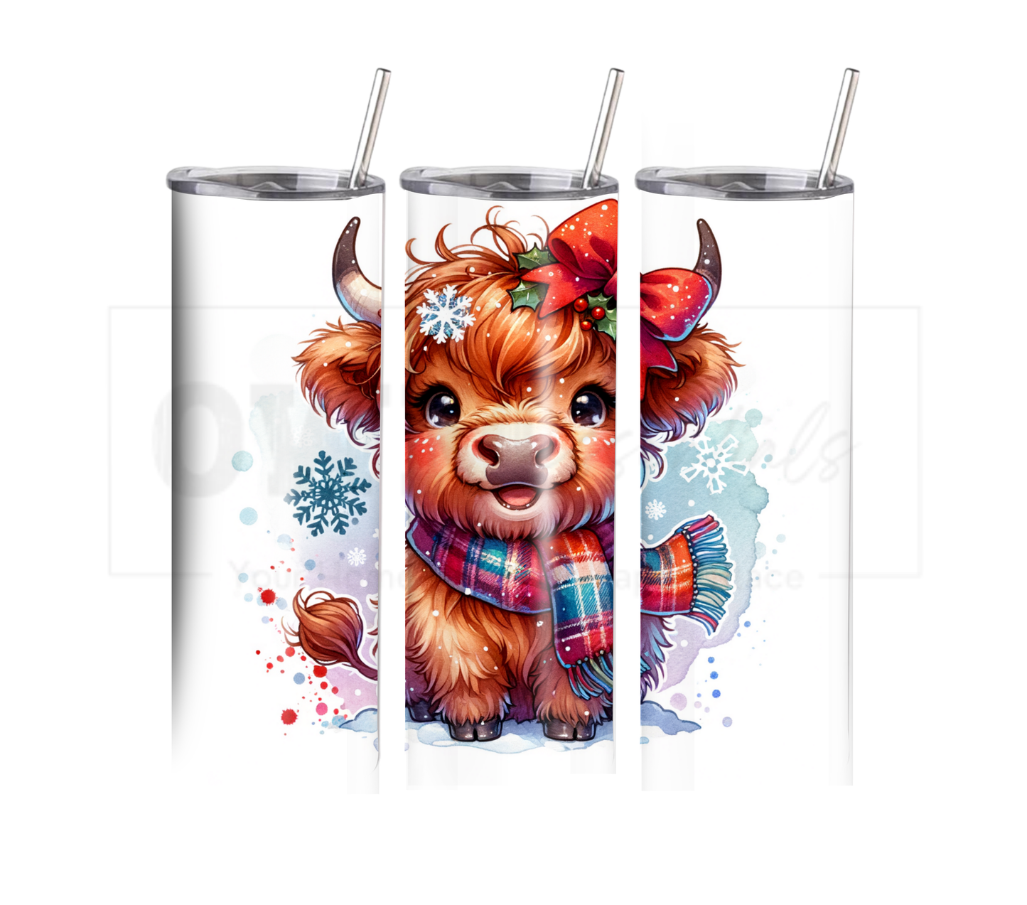 Highland Cow - Christmas 20 oz Skinny Tumbler with Straw - Stainless Steel, Eco-Friendly, Reusable Metal Straw - Lid Drink Drinkware Water Bottles