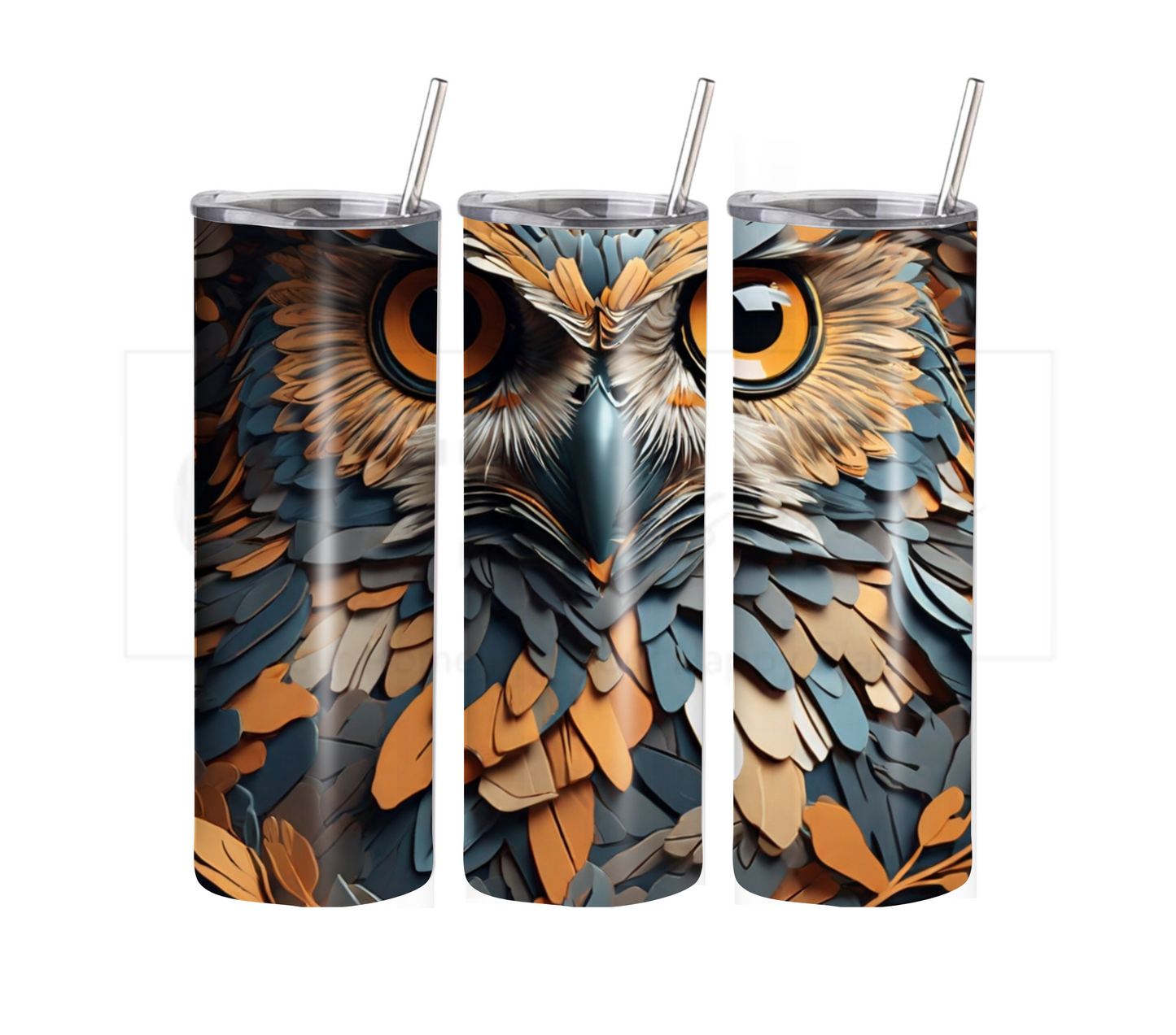 Owl 20 oz Skinny Tumbler with Straw - Stainless Steel, Eco-Friendly, Reusable Metal Straw - Lid Drink Drinkware Water Bottles