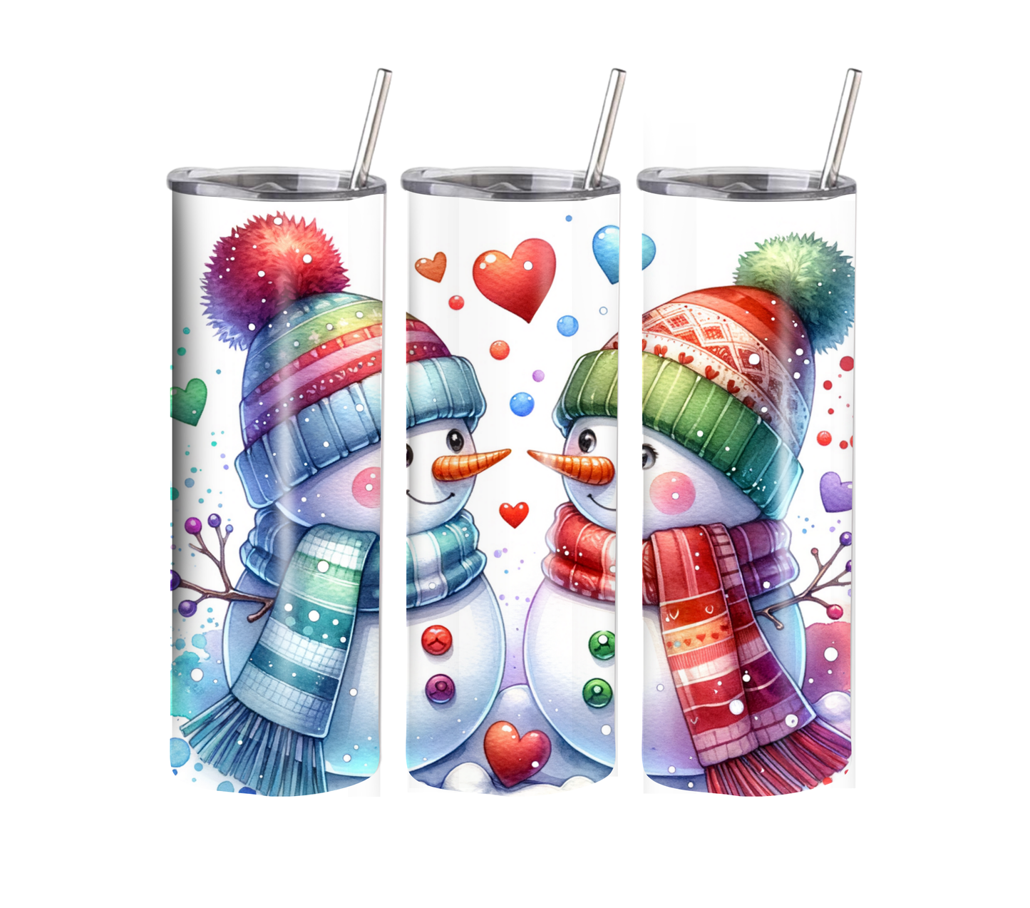 Snowman - Valentines Day - 20 oz Skinny Tumbler with Straw - Stainless Steel, Eco-Friendly, Reusable Metal Straw - Lid Drink Drinkware Water Bottles