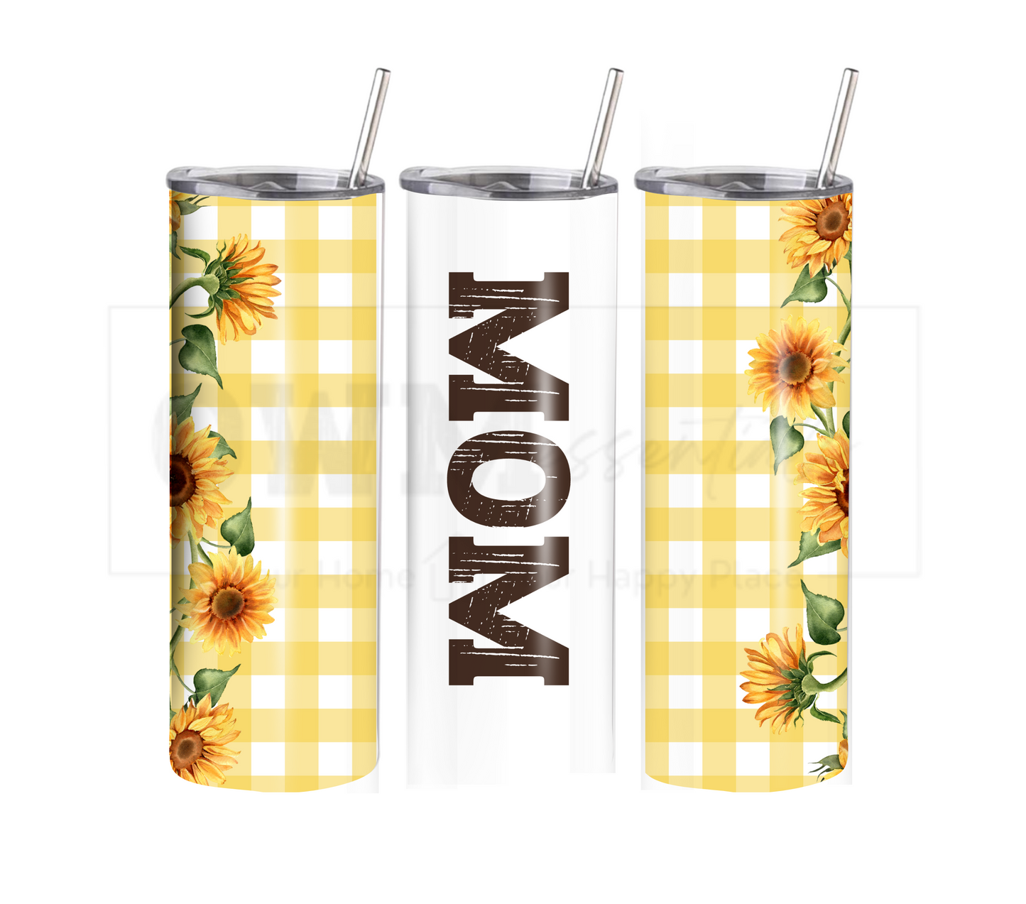 Sunflower Mom - Mother's Day20 oz Skinny Tumbler with Straw - Stainless Steel, Eco-Friendly, Reusable Metal Straw - Lid Drink Drinkware Water Bottles