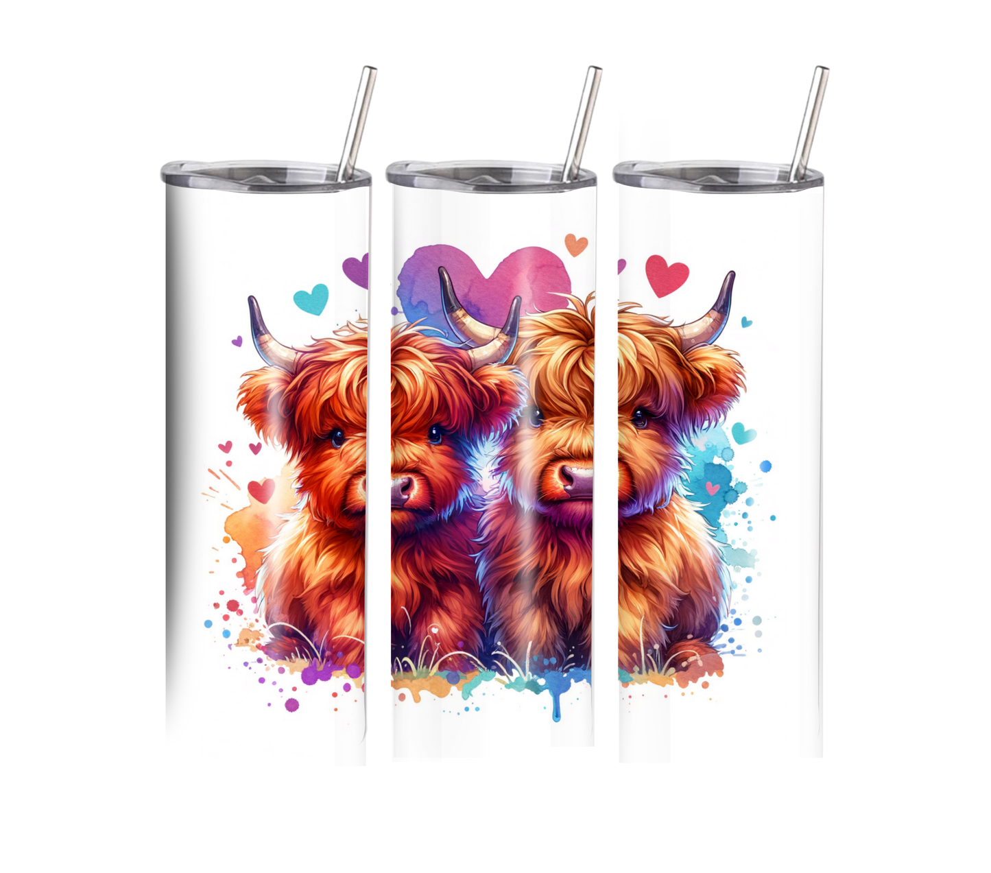 Cute Highland Cow - Valentines Day - 20 oz Skinny Tumbler with Straw - Stainless Steel, Eco-Friendly, Reusable Metal Straw - Lid Drink Drinkware Water Bottles