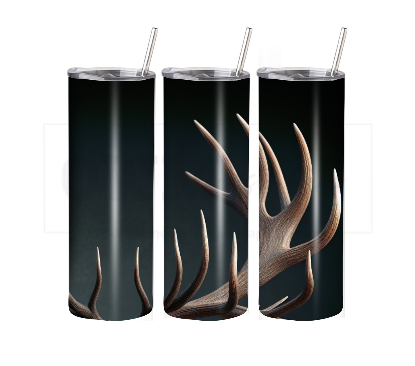 Deer Antlers 20 oz Skinny Tumbler with Straw - Stainless Steel, Eco-Friendly, Reusable Metal Straw - Lid Drink Drinkware Water Bottles