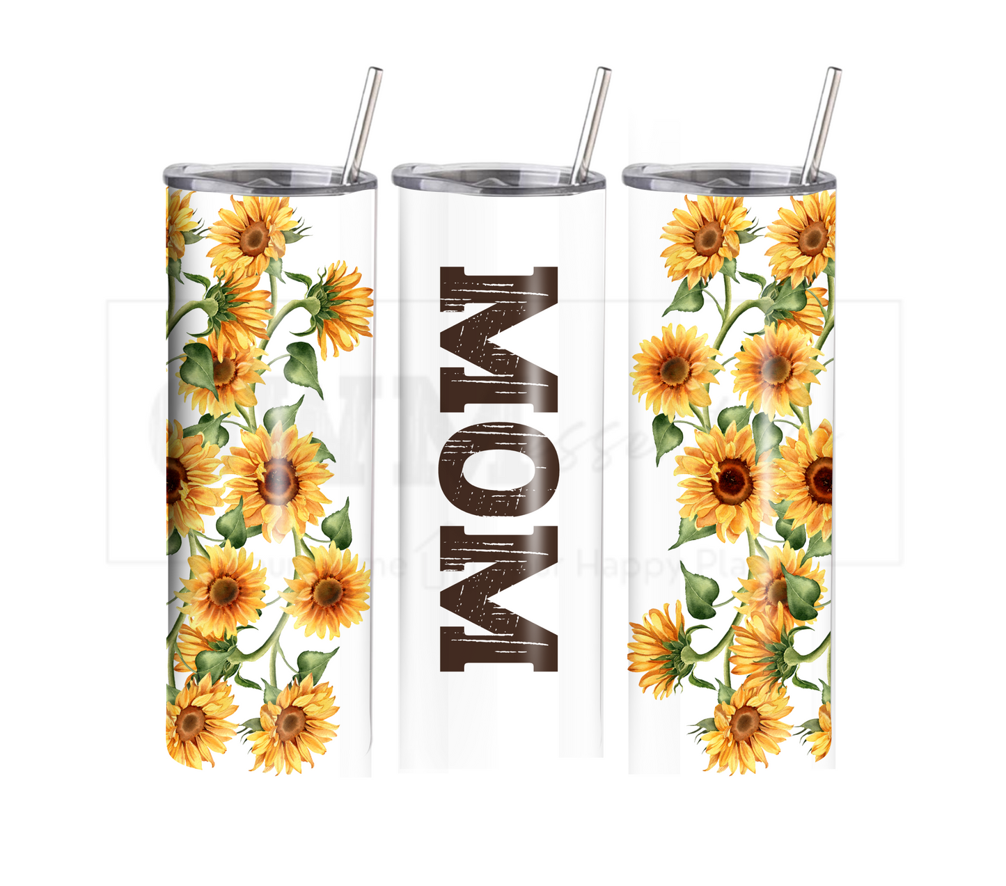 Sunflower Mom - Mother's Day20 oz Skinny Tumbler with Straw - Stainless Steel, Eco-Friendly, Reusable Metal Straw - Lid Drink Drinkware Water Bottles