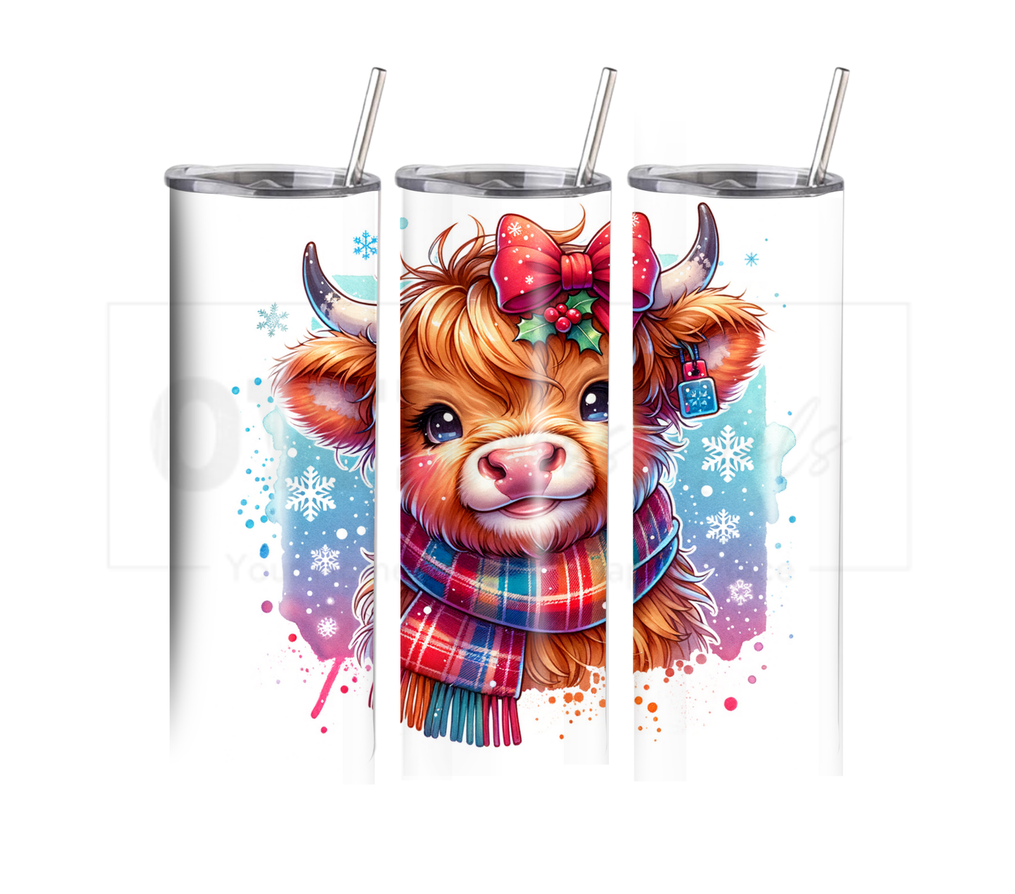 Highland Cow - Christmas 20 oz Skinny Tumbler with Straw - Stainless Steel, Eco-Friendly, Reusable Metal Straw - Lid Drink Drinkware Water Bottles