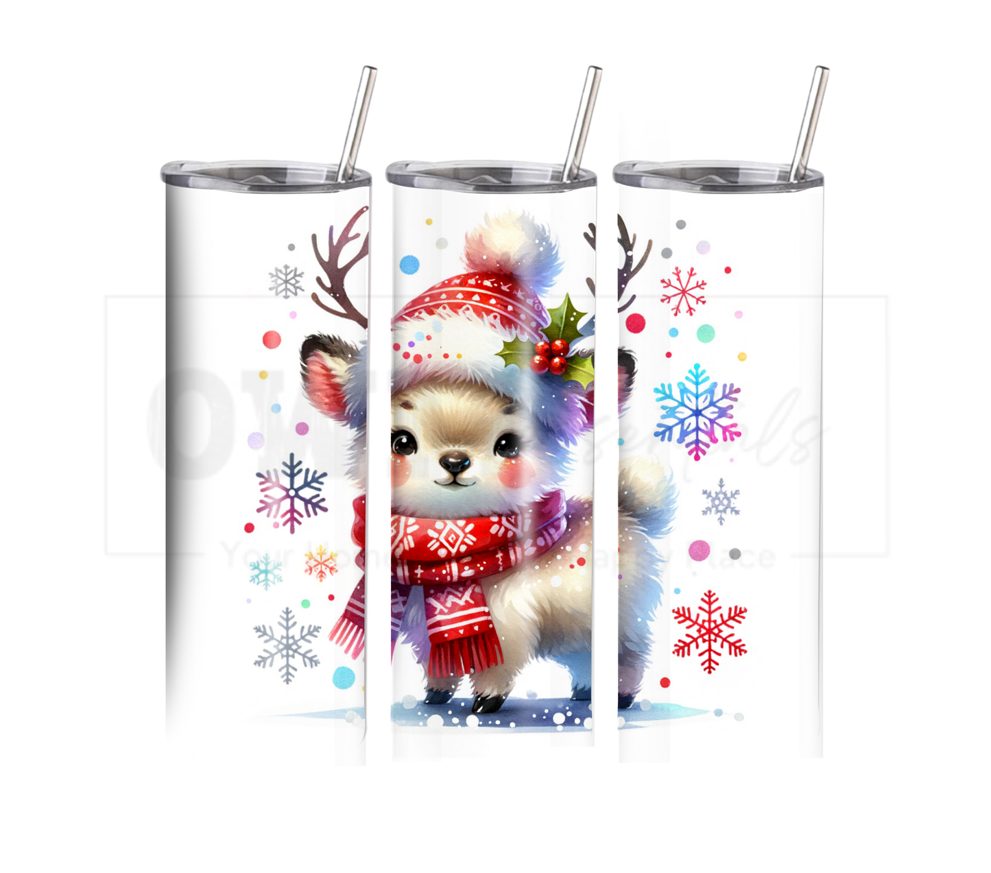 Reindeer - Christmas 20 oz Skinny Tumbler with Straw - Stainless Steel, Eco-Friendly, Reusable Metal Straw - Lid Drink Drinkware Water Bottles