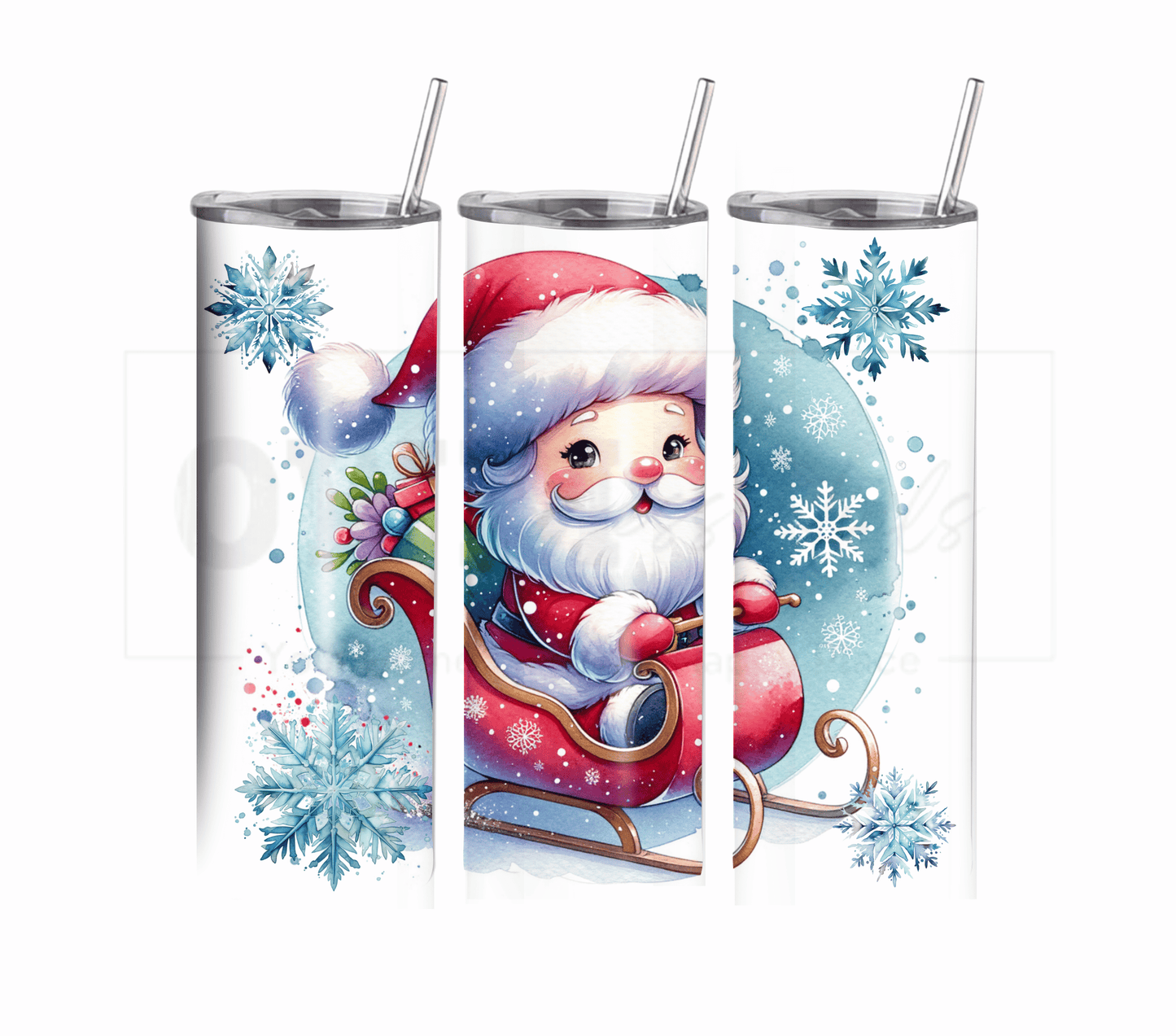 Santa with Sleigh - Christmas 20 oz Skinny Tumbler with Straw - Stainless Steel, Eco-Friendly, Reusable Metal Straw - Lid Drink Drinkware Water Bottles