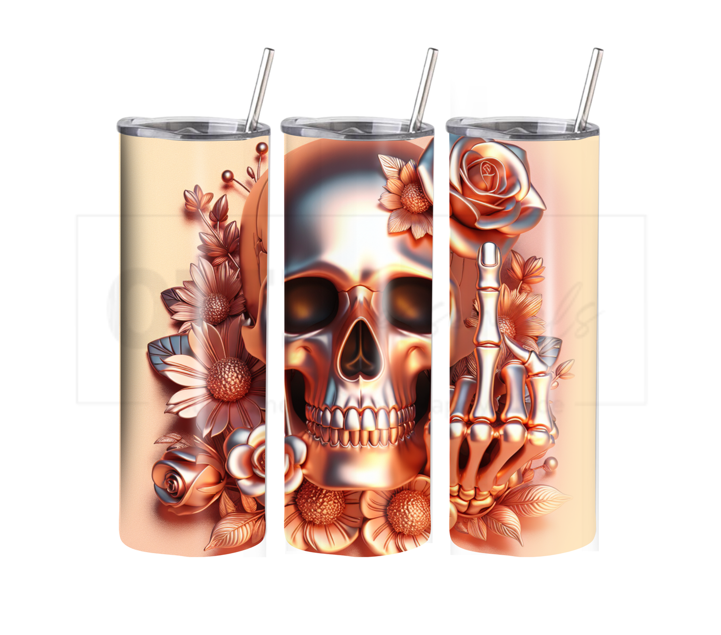 Funny Middle Finger Skull 20 oz Skinny Tumbler with Straw - Stainless Steel, Eco-Friendly, Reusable Metal Straw - Lid Drink Drinkware Water Bottles