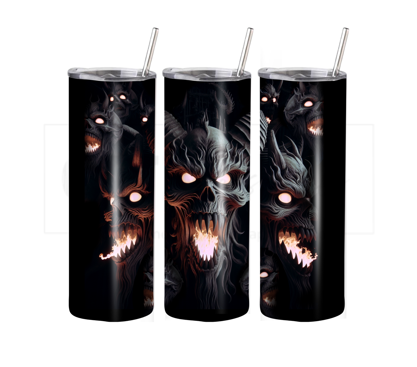 Fire Breathing Demons 20 oz Skinny Tumbler with Straw - Stainless Steel, Eco-Friendly, Reusable Metal Straw - Lid Drink Drinkware Water Bottles