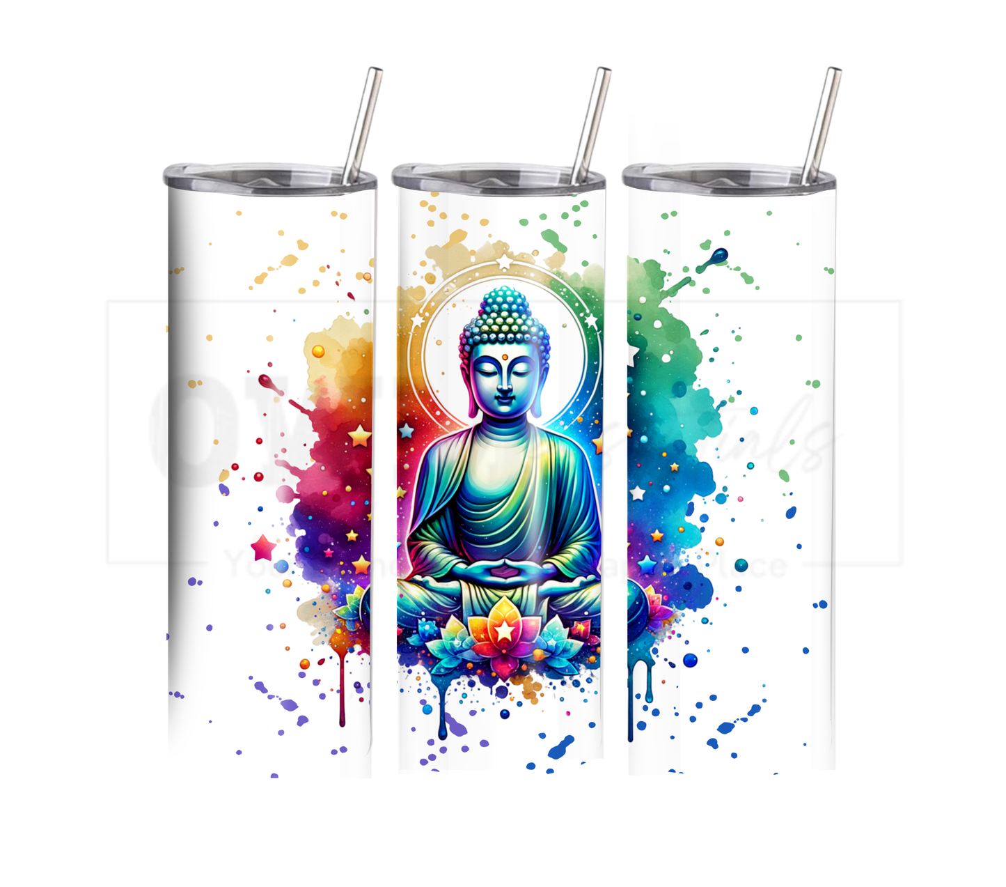 Buddha 20 oz Skinny Tumbler with Straw - Stainless Steel, Eco-Friendly, Reusable Metal Straw - Lid Drink Drinkware Water Bottles