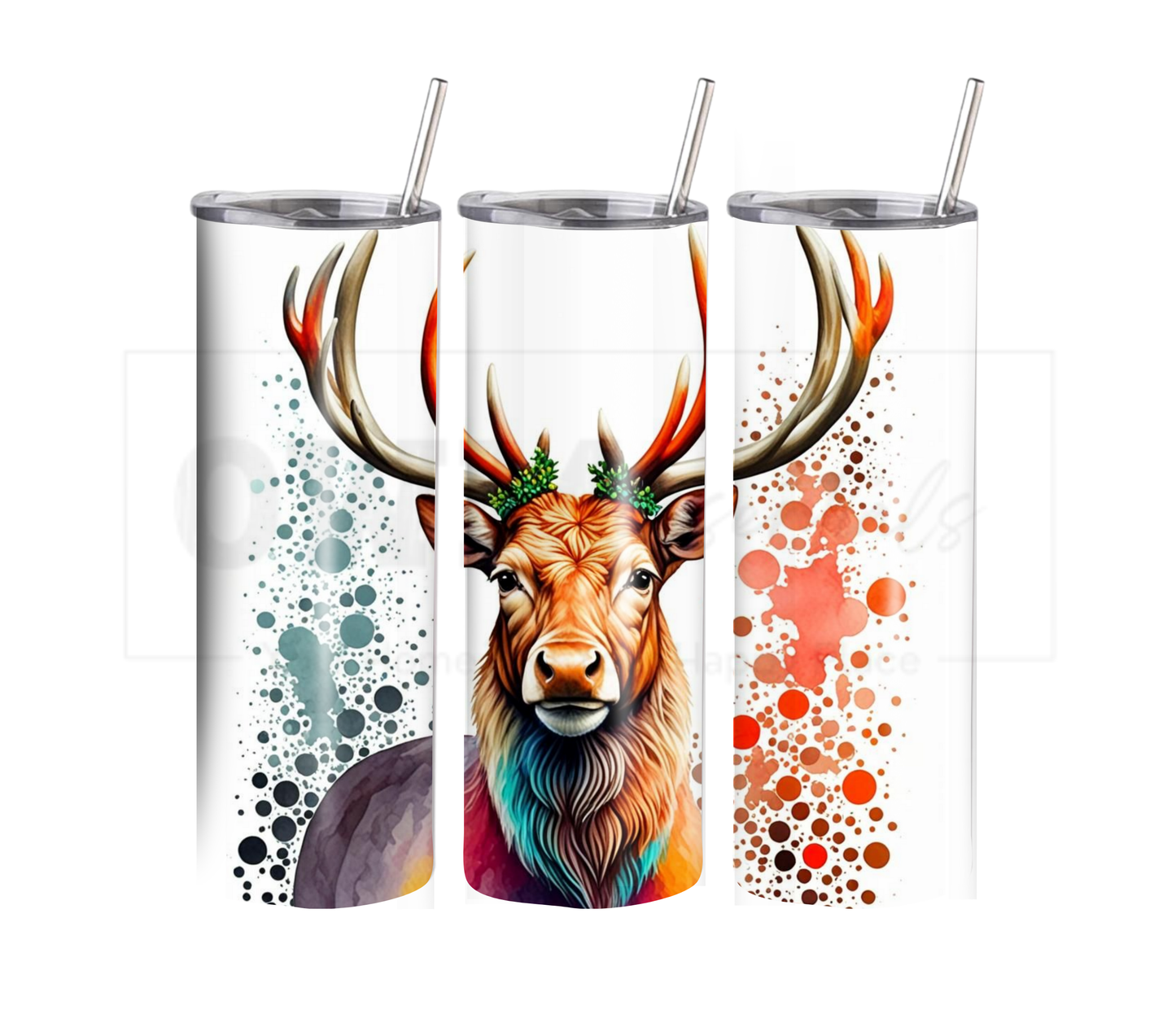 Reindeer - Christmas 20 oz Skinny Tumbler with Straw - Stainless Steel, Eco-Friendly, Reusable Metal Straw - Lid Drink Drinkware Water Bottles