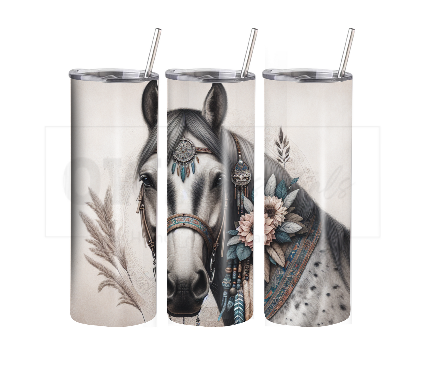 Boho Horse 20 oz Skinny Tumbler with Straw - Stainless Steel, Eco-Friendly, Reusable Metal Straw - Lid Drink Drinkware Water Bottles