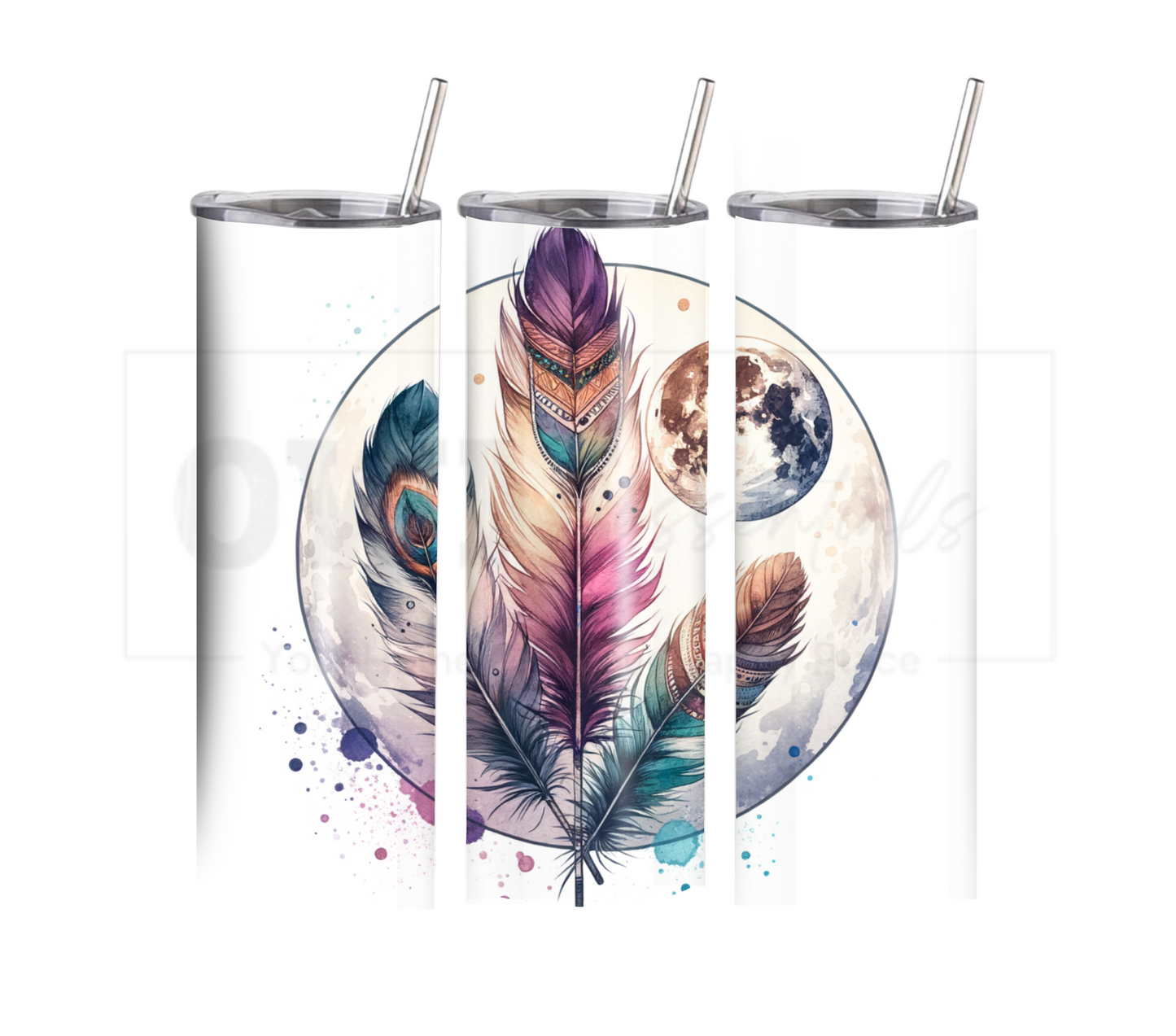 Dreamcatcher 20 oz Skinny Tumbler with Straw - Stainless Steel, Eco-Friendly, Reusable Metal Straw - Lid Drink Drinkware Water Bottles