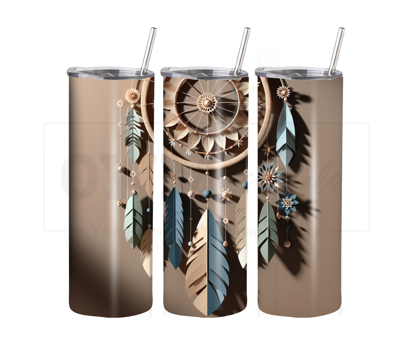 Dreamcatcher 20 oz Skinny Tumbler with Straw - Stainless Steel, Eco-Friendly, Reusable Metal Straw - Lid Drink Drinkware Water Bottles