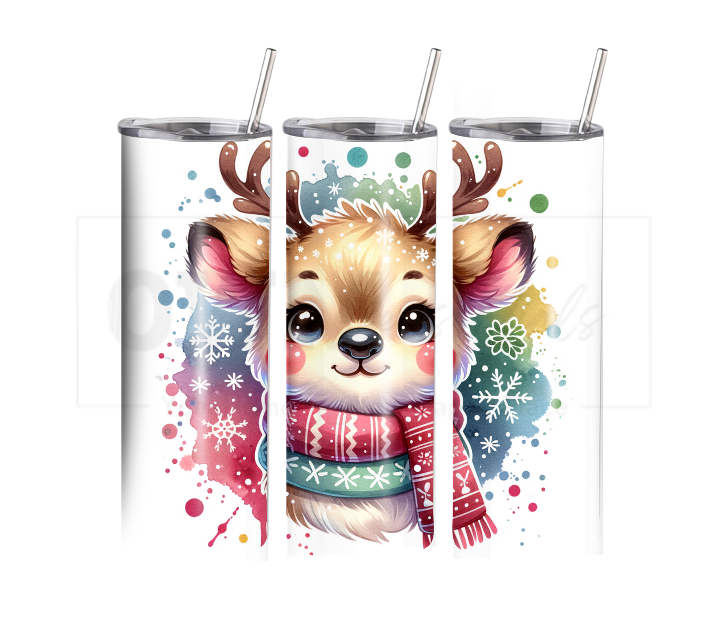 Reindeer - Christmas 20 oz Skinny Tumbler with Straw - Stainless Steel, Eco-Friendly, Reusable Metal Straw - Lid Drink Drinkware Water Bottles