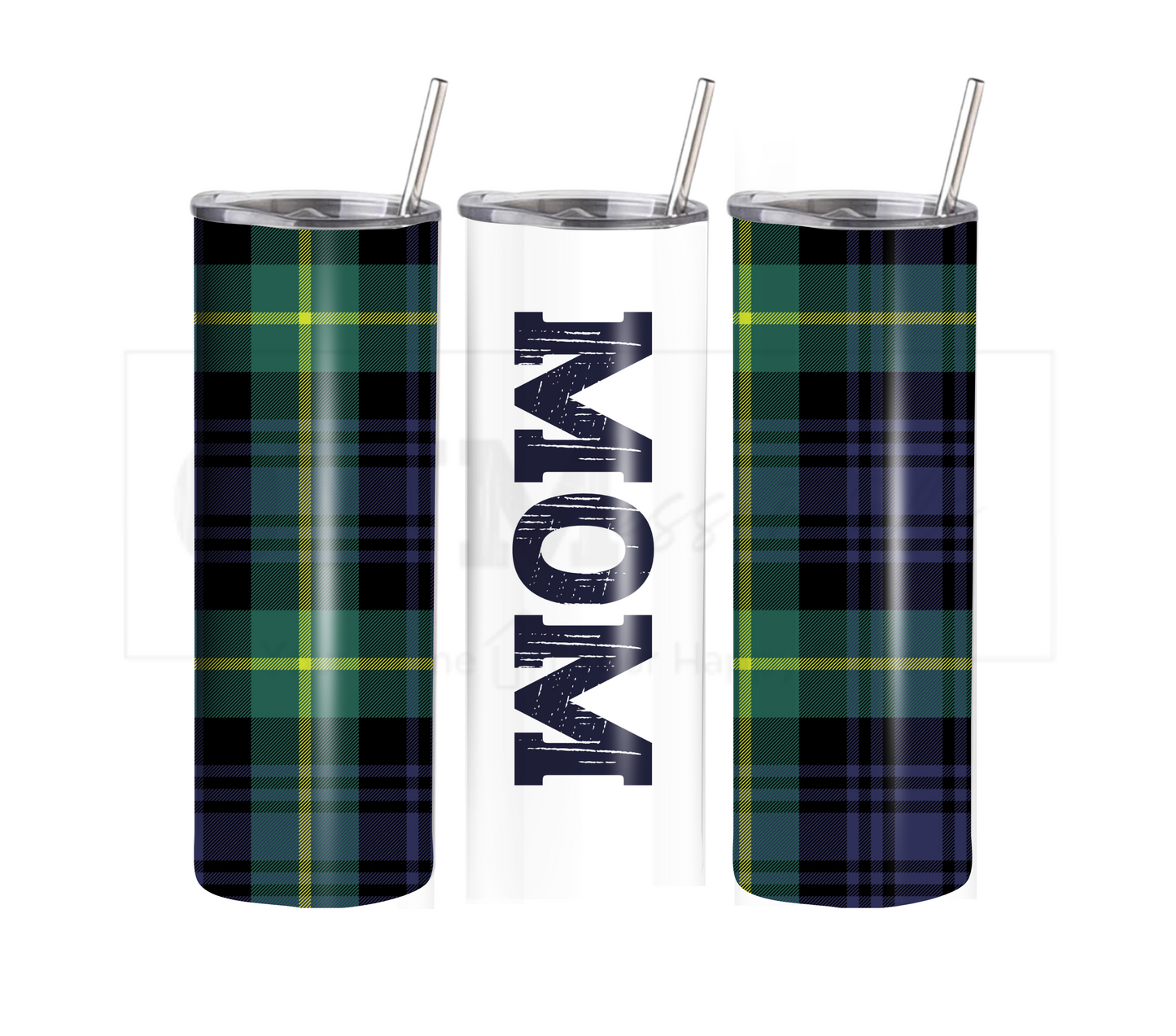 Plaid Mom - Mother's Day 20 oz Skinny Tumbler with Straw - Stainless Steel, Eco-Friendly, Reusable Metal Straw - Lid Drink Drinkware Water Bottles