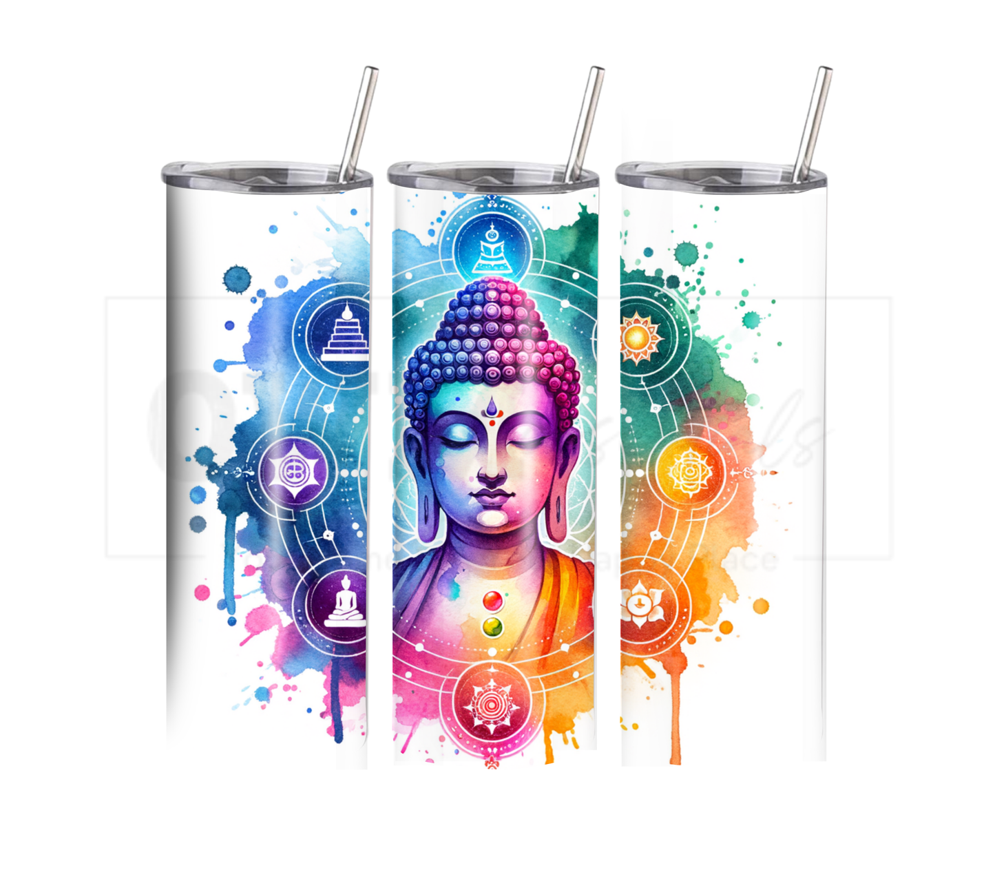 Buddha with Chakras 20 oz Skinny Tumbler with Straw - Stainless Steel, Eco-Friendly, Reusable Metal Straw - Lid Drink Drinkware Water Bottles