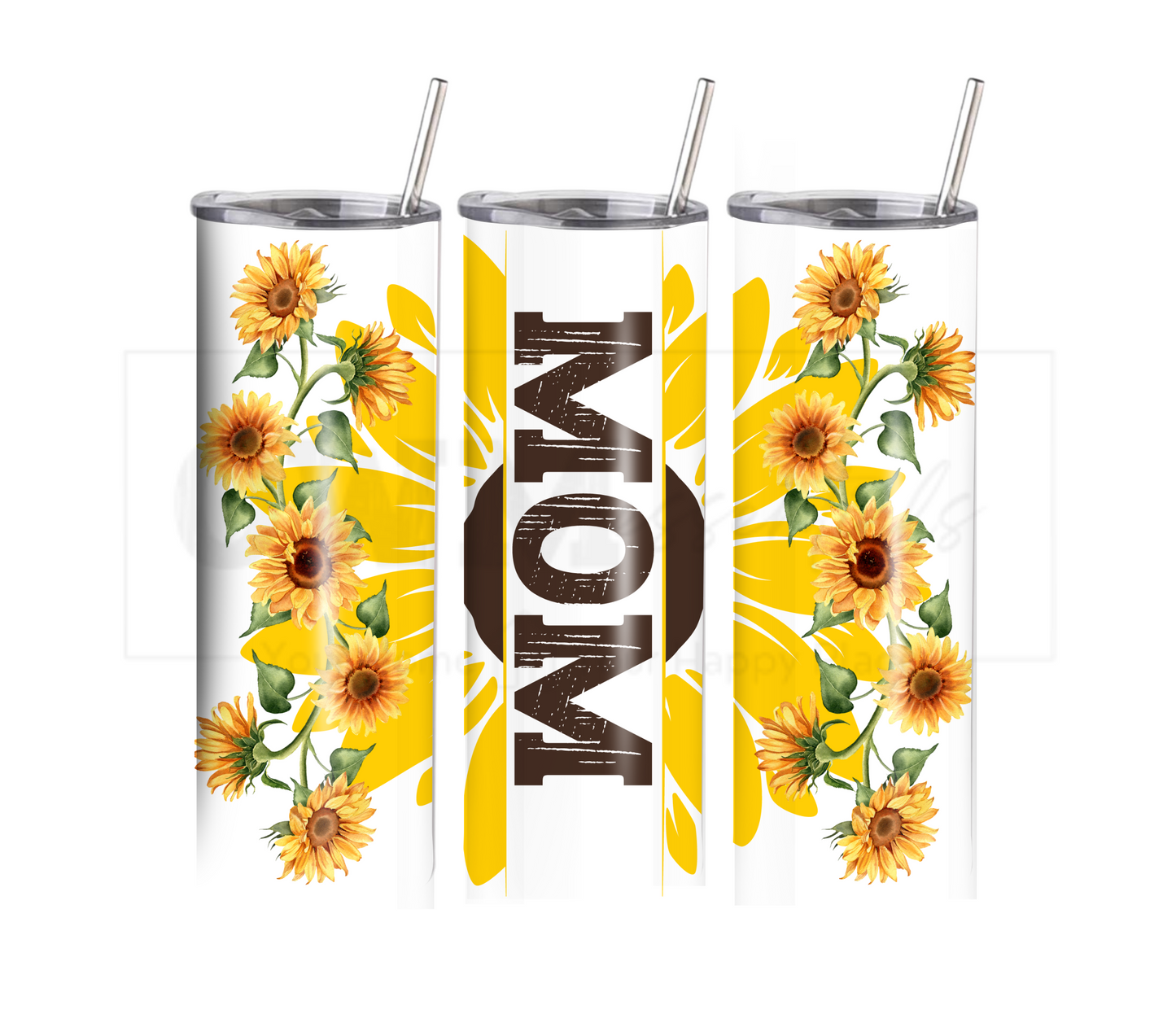 Sunflower Mom - Mother's Day20 oz Skinny Tumbler with Straw - Stainless Steel, Eco-Friendly, Reusable Metal Straw - Lid Drink Drinkware Water Bottles