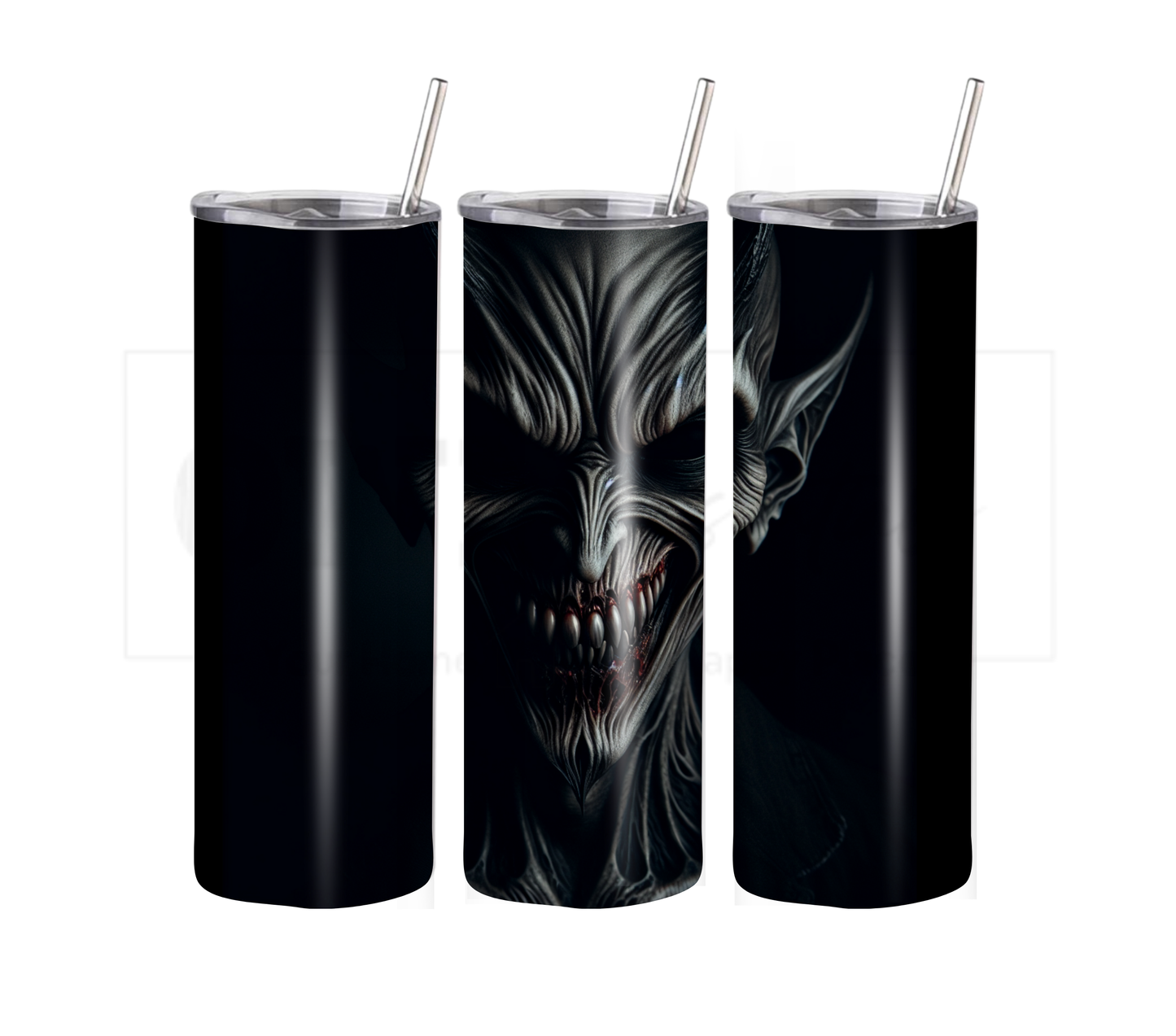 Devil 20 oz Skinny Tumbler with Straw - Stainless Steel, Eco-Friendly, Reusable Metal Straw - Lid Drink Drinkware Water Bottles