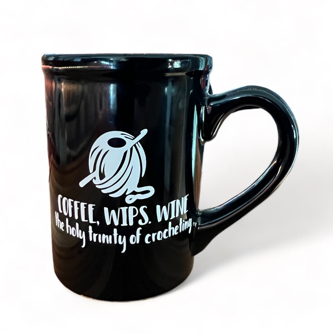 COFFEE, WIPS, WINE - the Holy Trinity of Crocheting Mug and Tumbler  Decal