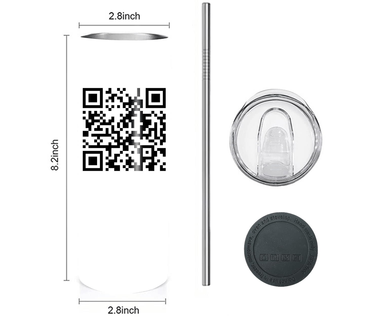 Funny QR Code Tumbler 20 oz Skinny Tumbler with Straw - Stainless Steel, Eco-Friendly, Reusable Metal Straw - Lid Drink Drinkware Water Bottles