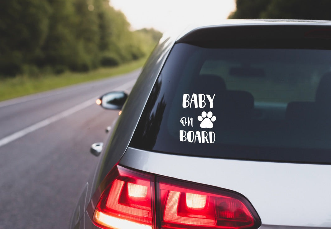 Baby On Board with Paw Print Car Decal