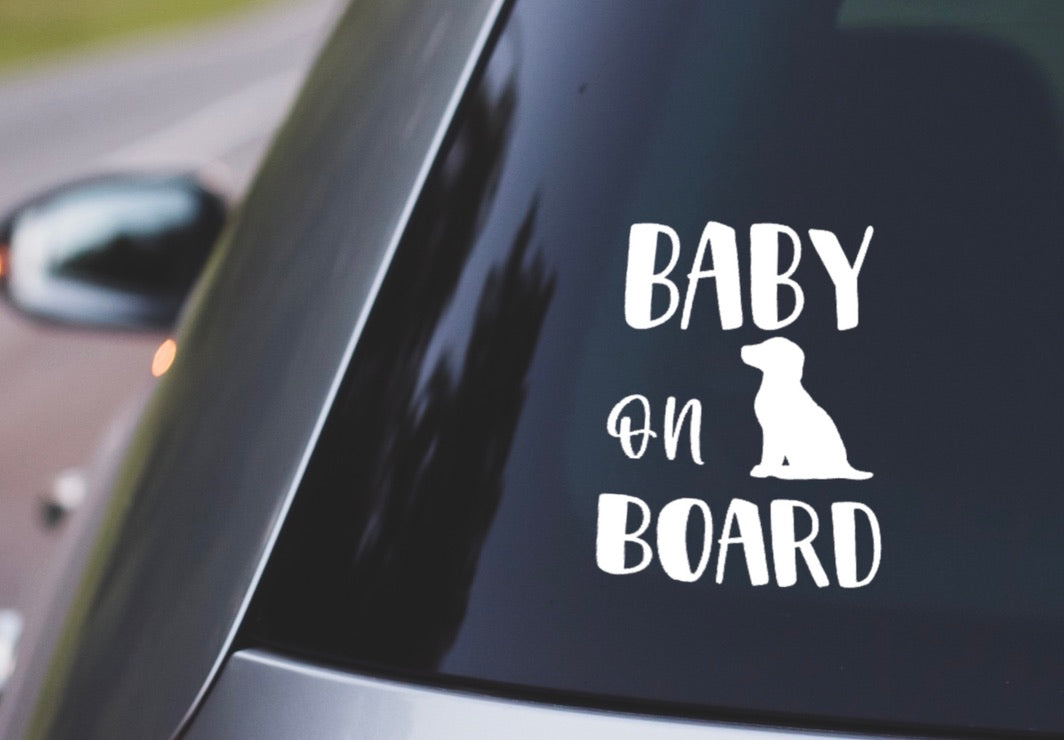 Baby on Board Car Decal with Puppy