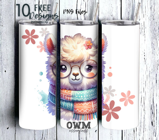 Alpaca 20 oz Skinny Tumbler Sublimation Design - PNG Instant  - DIGITAL DOWNLOAD