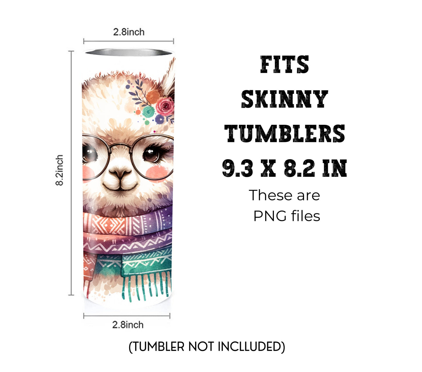 Alpaca 20 oz Skinny Tumbler Sublimation Design - PNG Instant  - DIGITAL DOWNLOAD