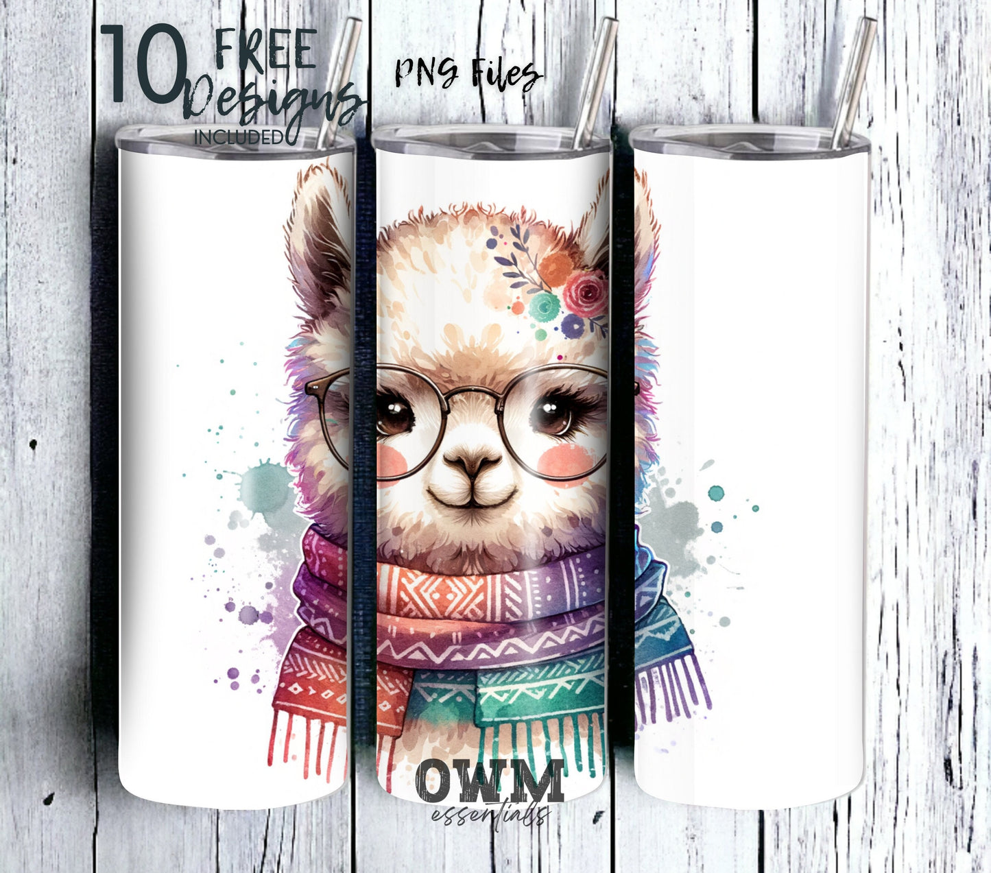 Alpaca 20 oz Skinny Tumbler Sublimation Design - PNG Instant  - DIGITAL DOWNLOAD