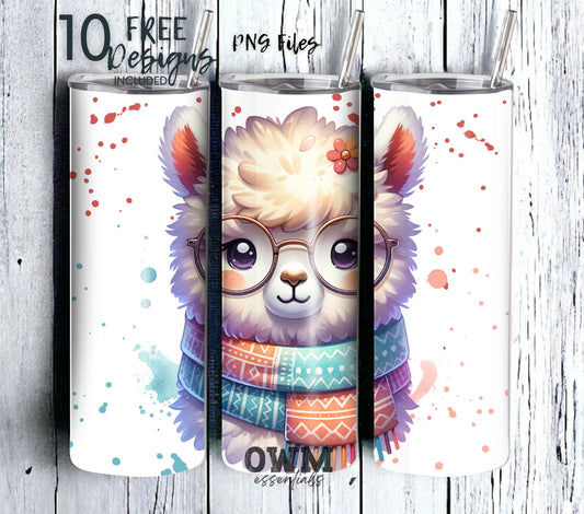 Alpaca 20 oz Skinny Tumbler Sublimation Design - PNG Instant  - DIGITAL DOWNLOAD