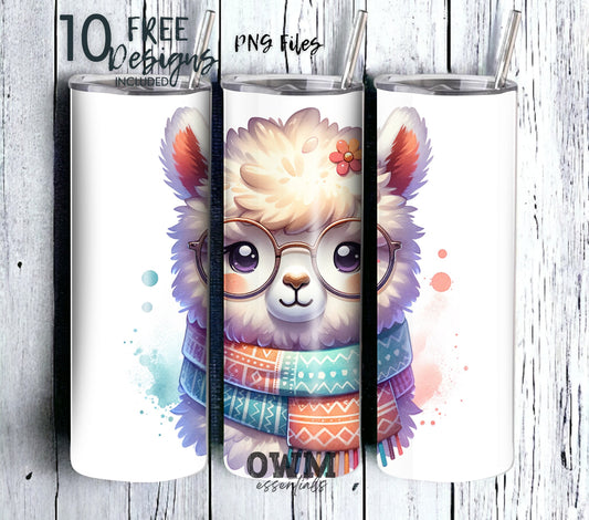 Alpaca 20 oz Skinny Tumbler Sublimation Design - PNG Instant  - DIGITAL DOWNLOAD